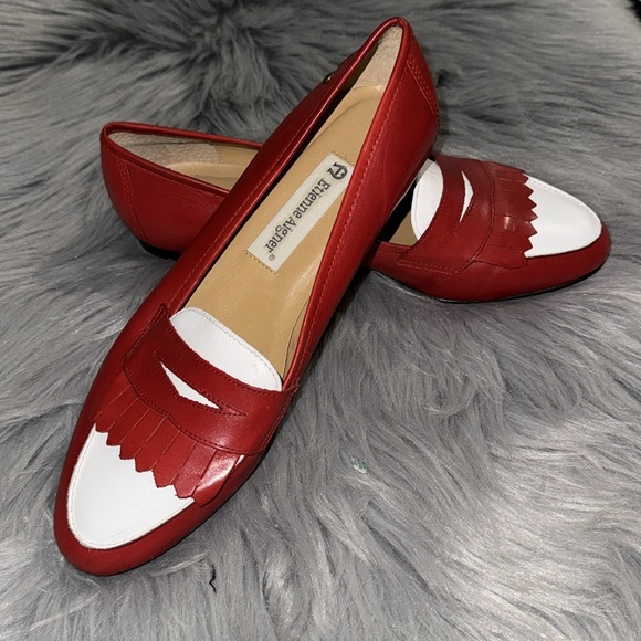 Vintage Etienne Aigner Leather Penny Loafers 7.5 Red White Carmina Bass Oxford - Picture 12 of 15